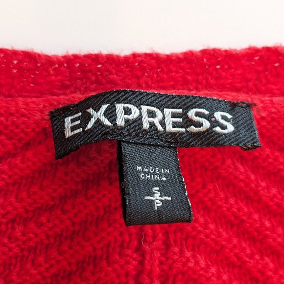 Express 100% Cotton Red V Neck Poncho Style Sweater - Picture 3 of 7